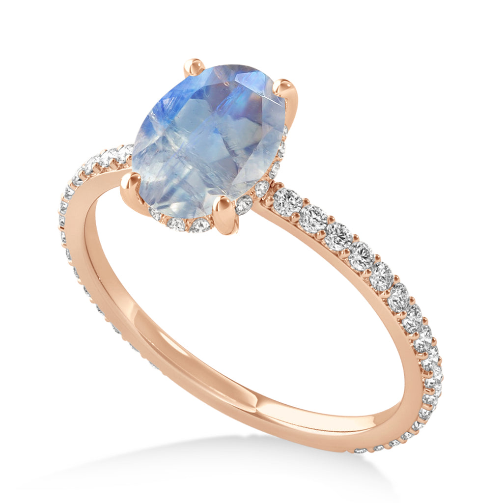 Oval Moonstone & Diamond Hidden Halo Engagement Ring 14k Rose Gold (0.76ct)