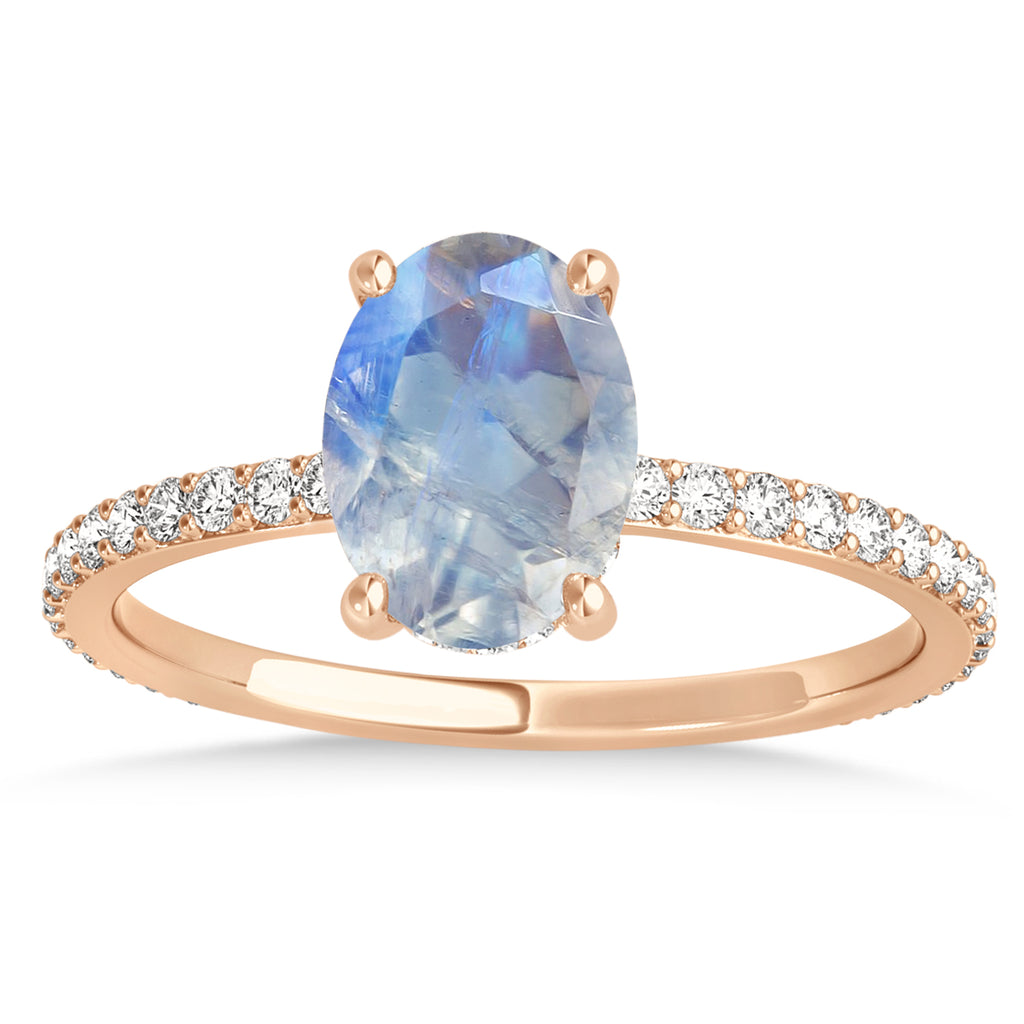 Oval Moonstone & Diamond Hidden Halo Engagement Ring 14k Rose Gold (0.76ct)