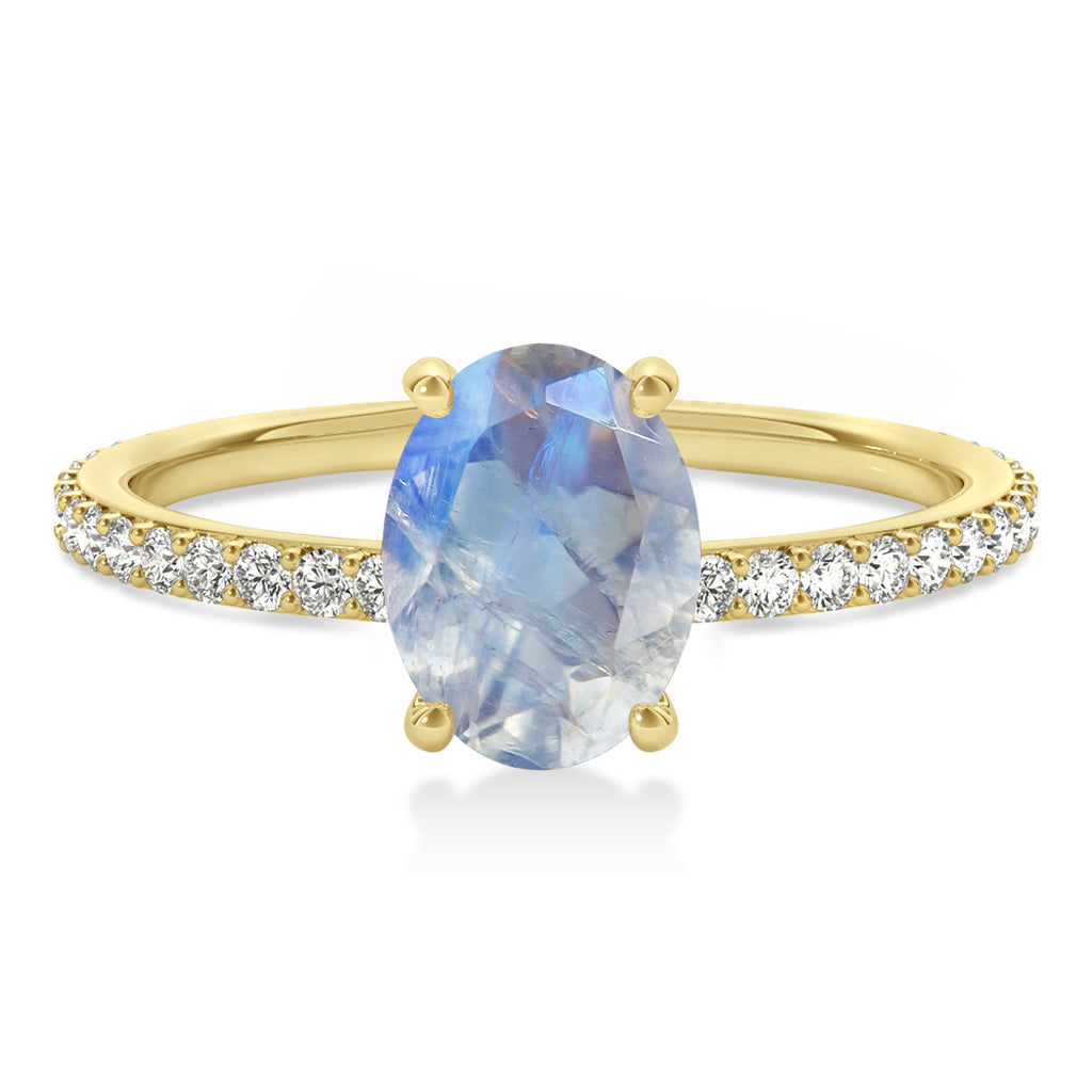 Oval Moonstone & Diamond Hidden Halo Engagement Ring 14k Yellow Gold (0.76ct)