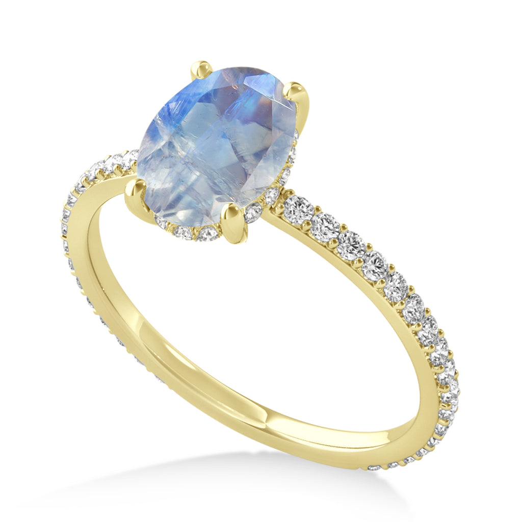 Oval Moonstone & Diamond Hidden Halo Engagement Ring 14k Yellow Gold (0.76ct)
