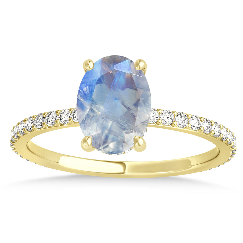 Oval Moonstone & Diamond Hidden Halo Engagement Ring 14k Yellow Gold (0.76ct)