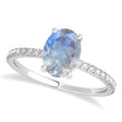 Oval Moonstone & Diamond Hidden Halo Engagement Ring 18k White Gold (0.76ct)