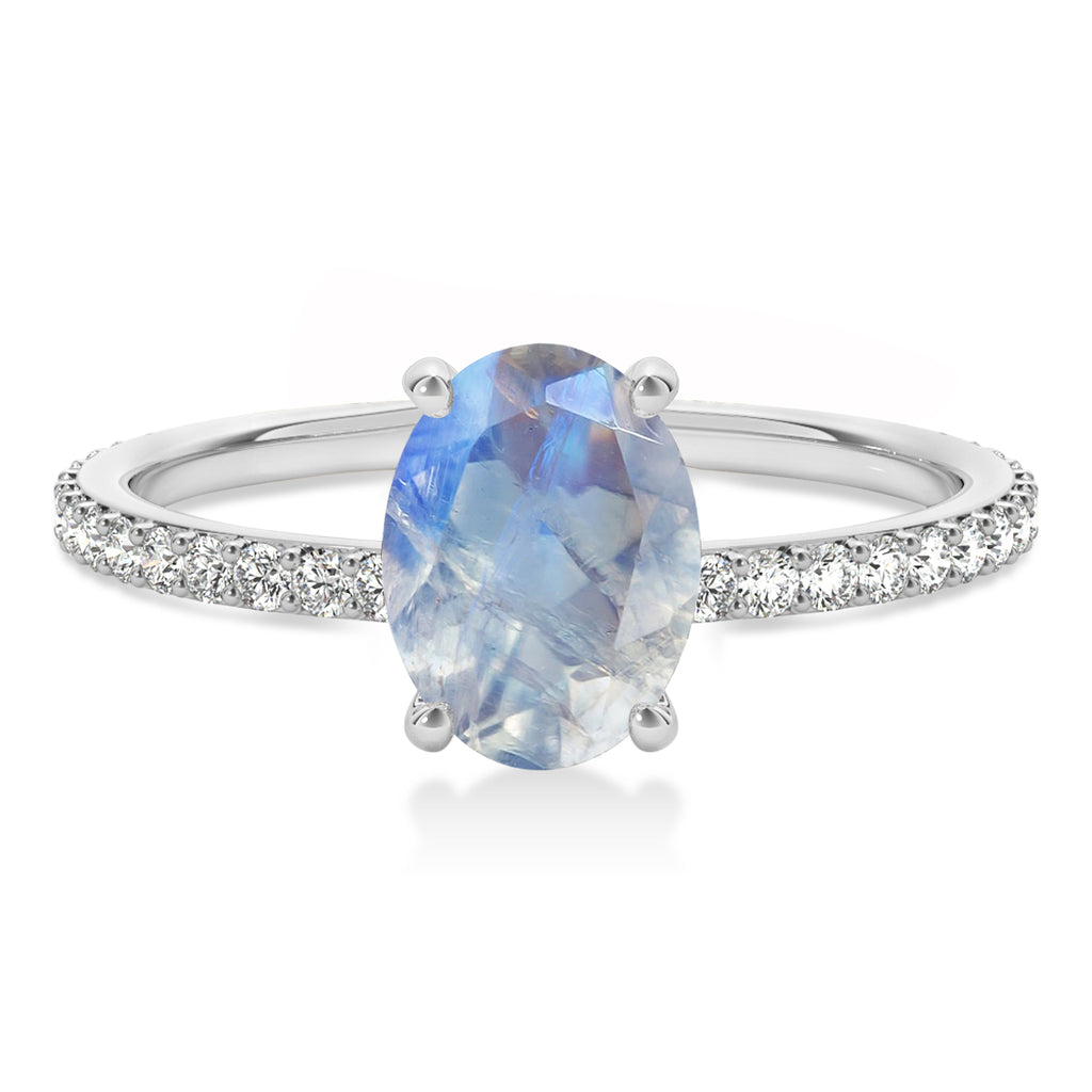 Oval Moonstone & Diamond Hidden Halo Engagement Ring Palladium (0.76ct)