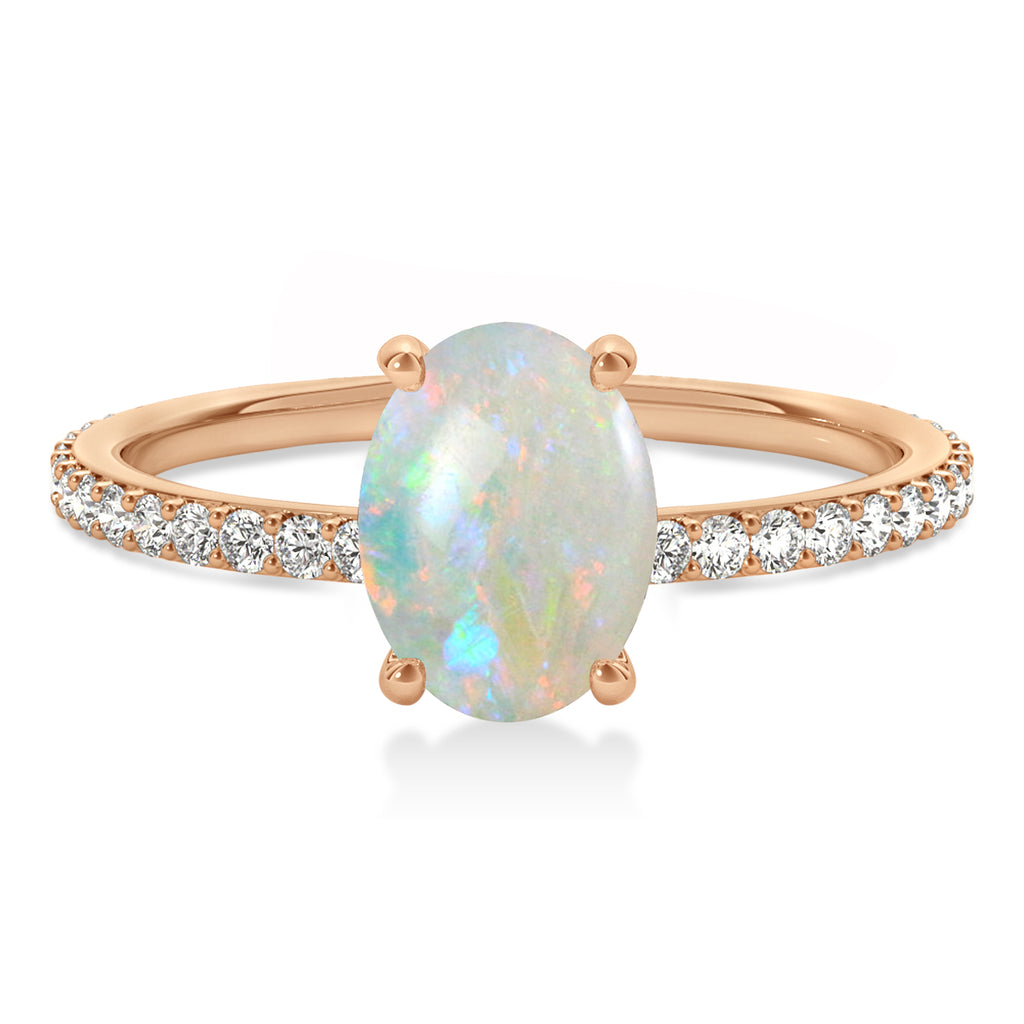 Oval Opal & Diamond Hidden Halo Engagement Ring 14k Rose Gold (0.76ct)