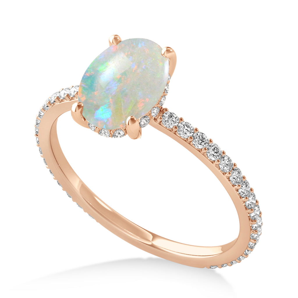 Oval Opal & Diamond Hidden Halo Engagement Ring 14k Rose Gold (0.76ct)