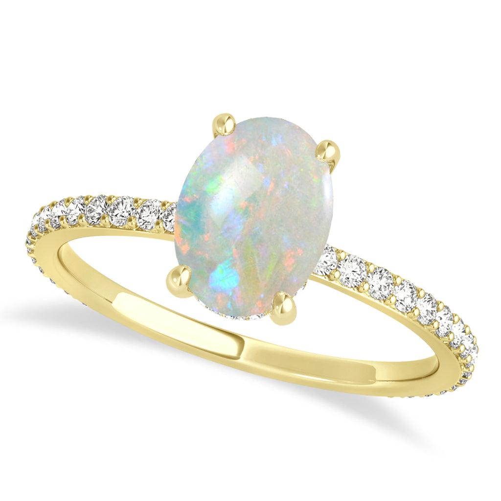 Oval Opal & Diamond Hidden Halo Engagement Ring 18k Yellow Gold (0.76ct)