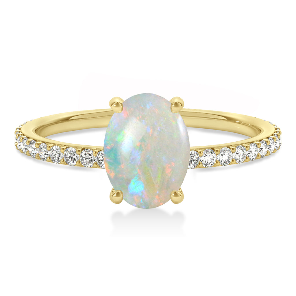 Oval Opal & Diamond Hidden Halo Engagement Ring 18k Yellow Gold (0.76ct)