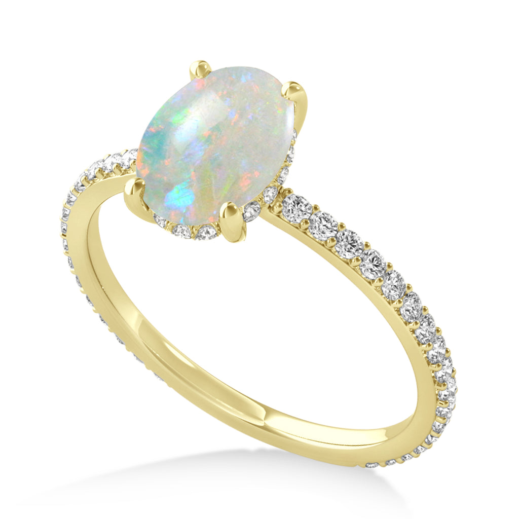 Oval Opal & Diamond Hidden Halo Engagement Ring 18k Yellow Gold (0.76ct)