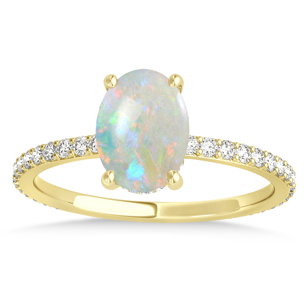 Oval Opal & Diamond Hidden Halo Engagement Ring 18k Yellow Gold (0.76ct)