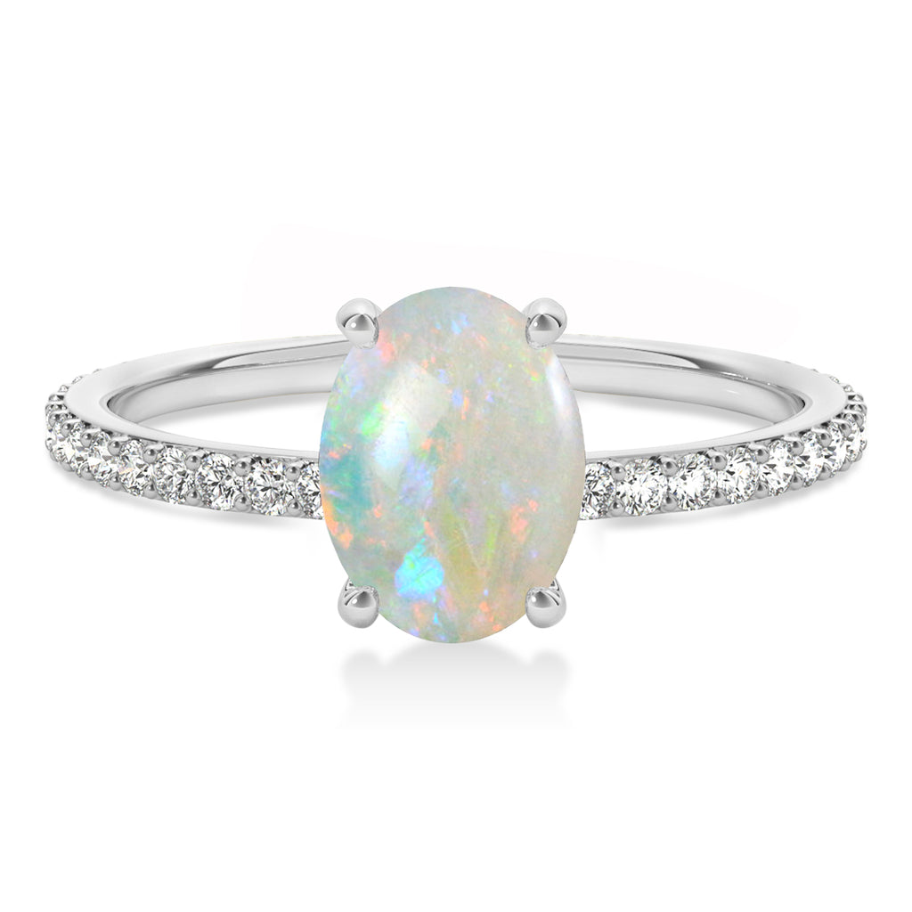 Oval Opal & Diamond Hidden Halo Engagement Ring Palladium (0.76ct)