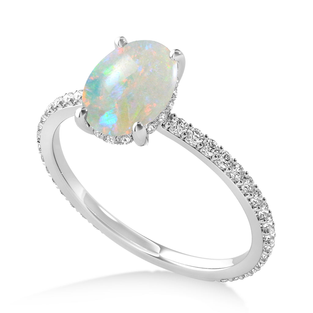 Oval Opal & Diamond Hidden Halo Engagement Ring Palladium (0.76ct)
