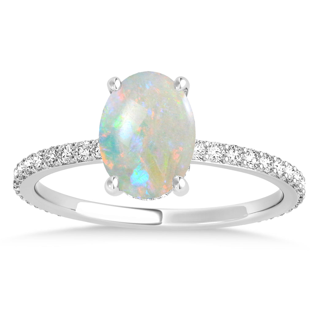 Oval Opal & Diamond Hidden Halo Engagement Ring Palladium (0.76ct)