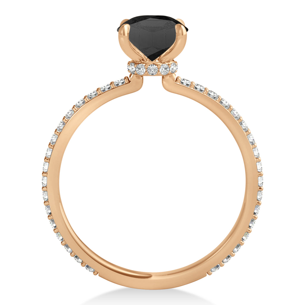 Oval Onyx & Diamond Hidden Halo Engagement Ring 14k Rose Gold (0.76ct)