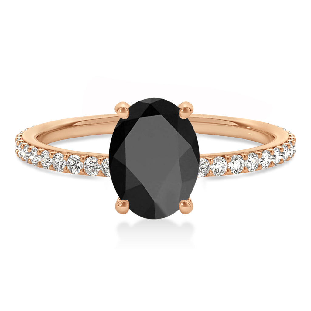 Oval Onyx & Diamond Hidden Halo Engagement Ring 14k Rose Gold (0.76ct)