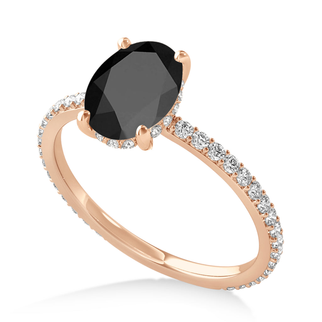 Oval Onyx & Diamond Hidden Halo Engagement Ring 14k Rose Gold (0.76ct)