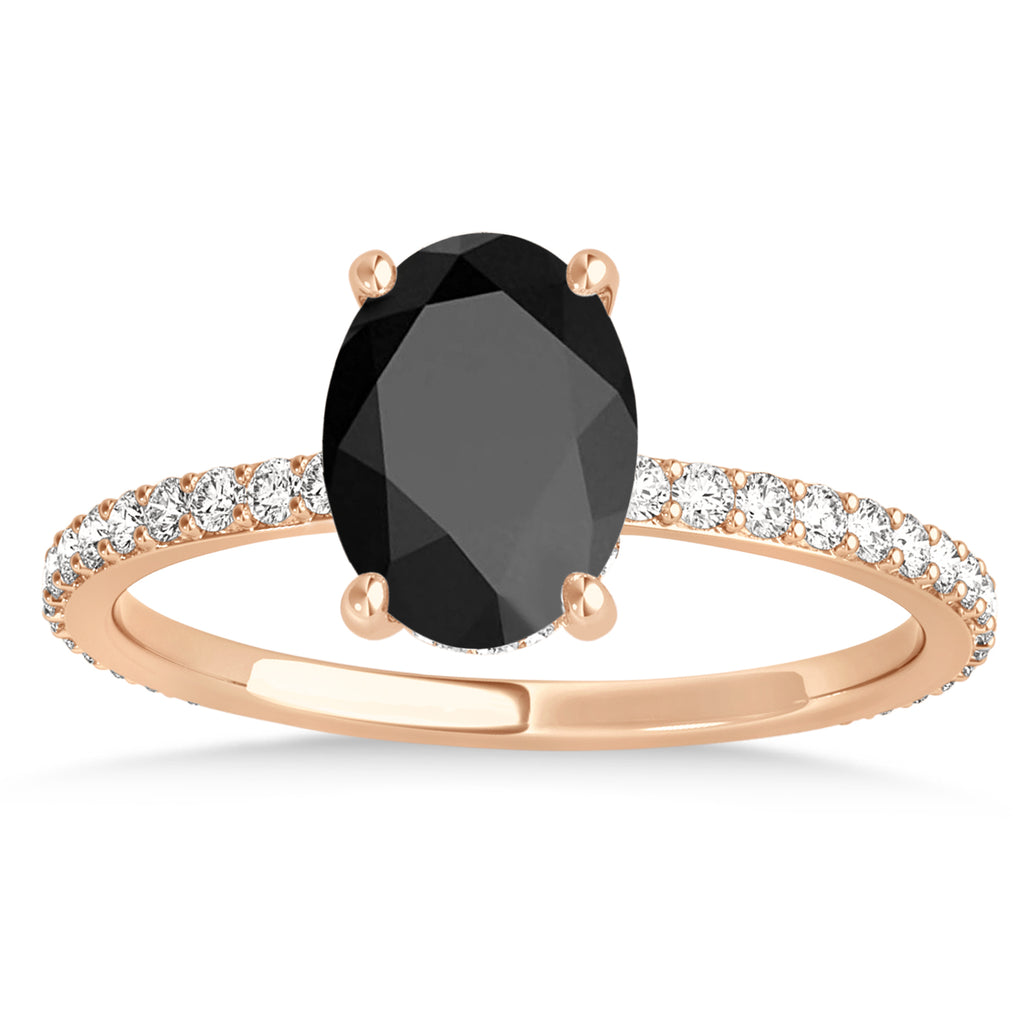 Oval Onyx & Diamond Hidden Halo Engagement Ring 14k Rose Gold (0.76ct)