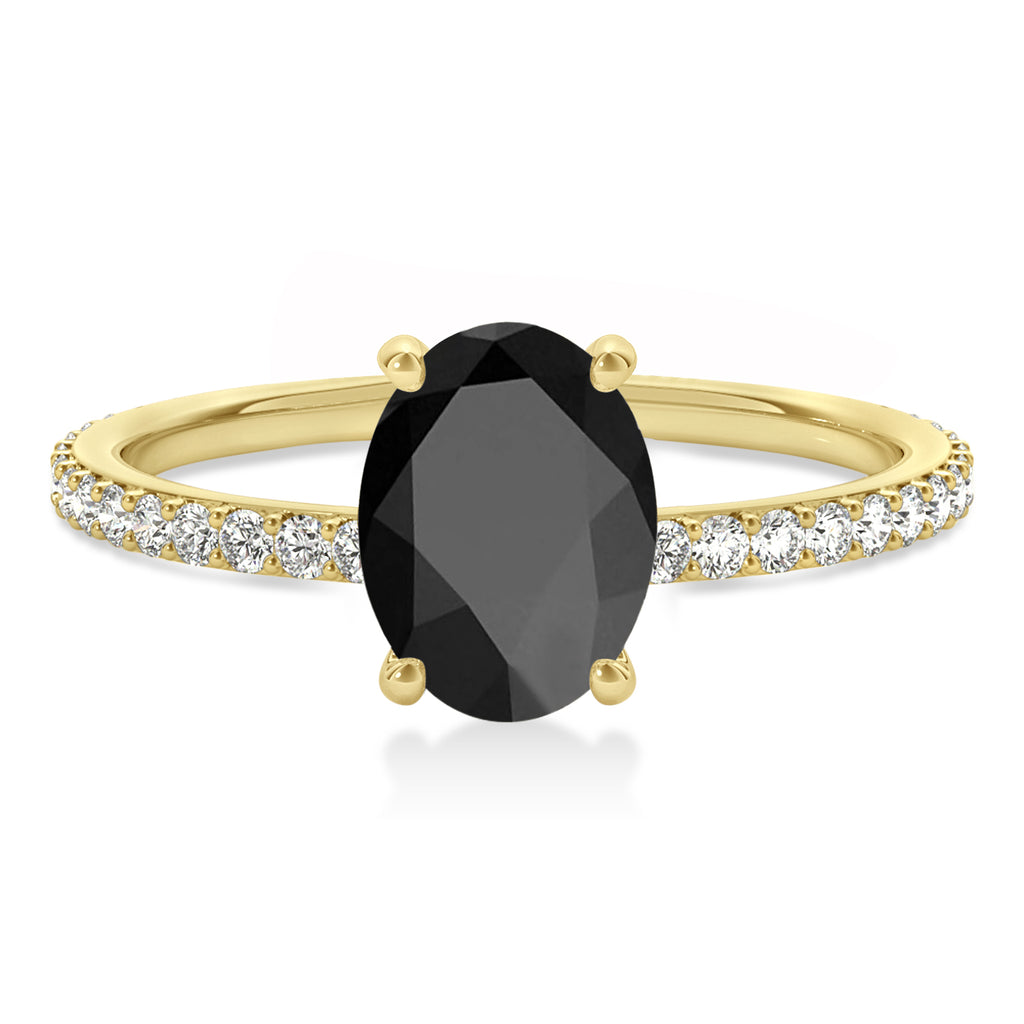 Oval Onyx & Diamond Hidden Halo Engagement Ring 14k Yellow Gold (0.76ct)