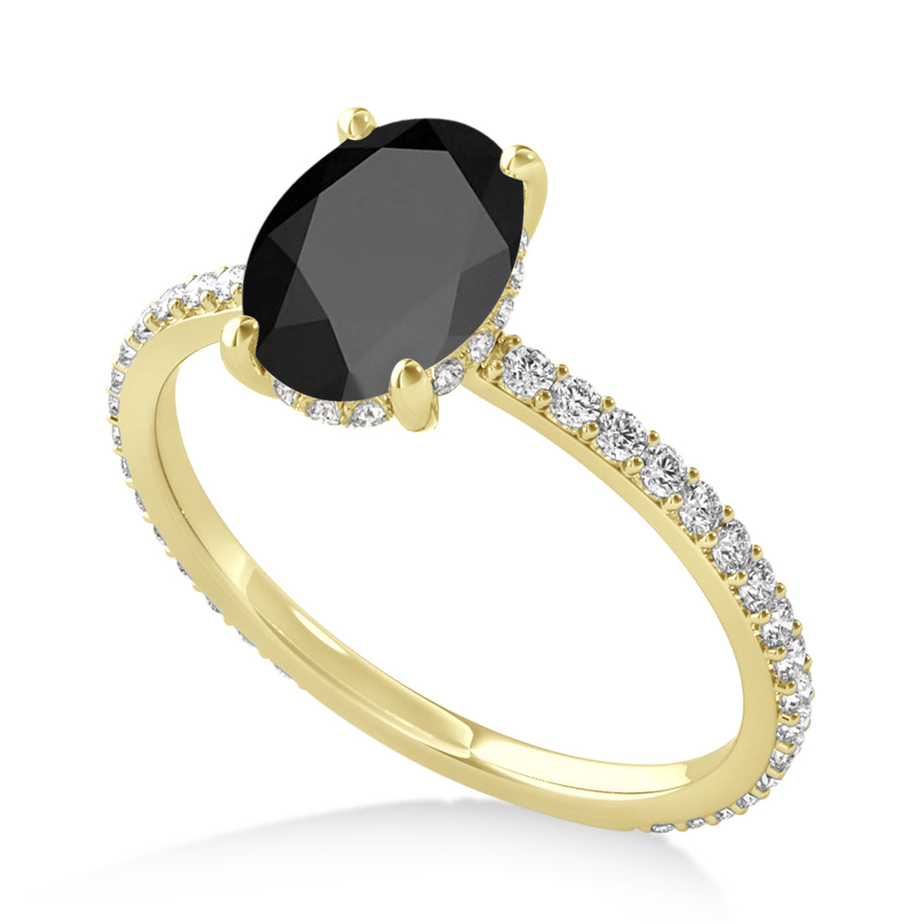 Oval Onyx & Diamond Hidden Halo Engagement Ring 14k Yellow Gold (0.76ct)