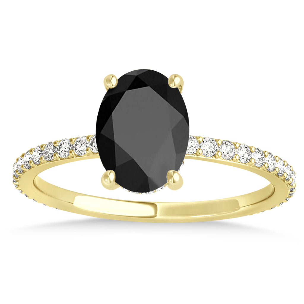 Oval Onyx & Diamond Hidden Halo Engagement Ring 14k Yellow Gold (0.76ct)