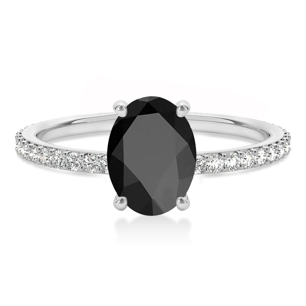 Oval Onyx & Diamond Hidden Halo Engagement Ring Platinum (0.76ct)