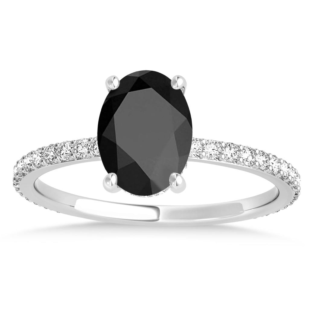 Oval Onyx & Diamond Hidden Halo Engagement Ring Platinum (0.76ct)