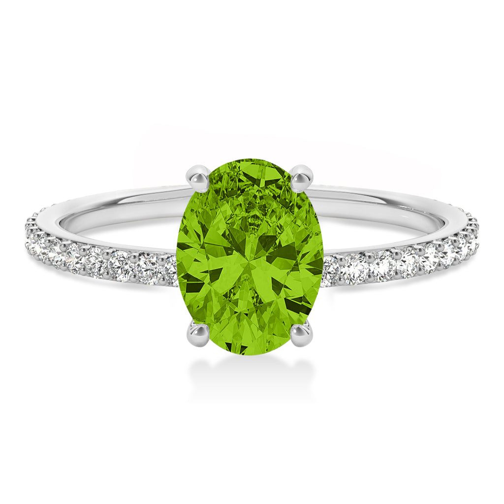Oval Peridot & Diamond Hidden Halo Engagement Ring 18k White Gold (0.76ct)