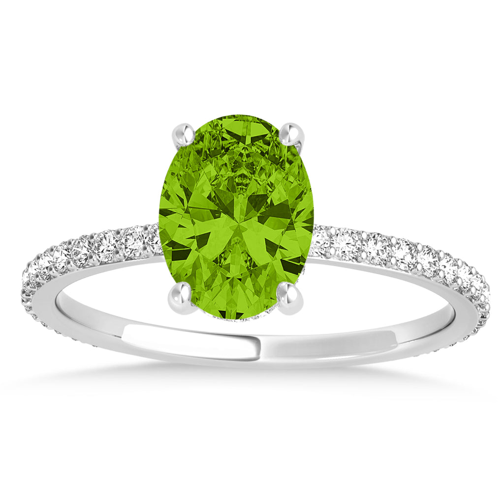 Oval Peridot & Diamond Hidden Halo Engagement Ring 18k White Gold (0.76ct)