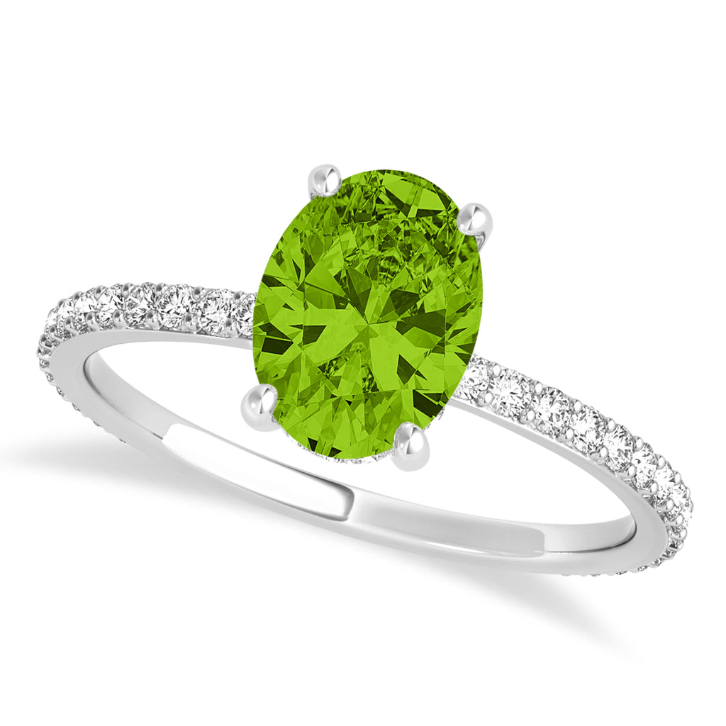 Oval Peridot & Diamond Hidden Halo Engagement Ring Palladium (0.76ct)