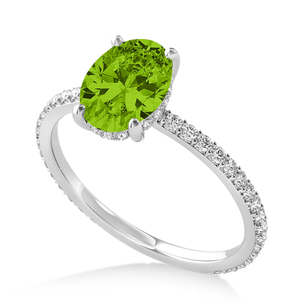 Oval Peridot & Diamond Hidden Halo Engagement Ring Palladium (0.76ct)