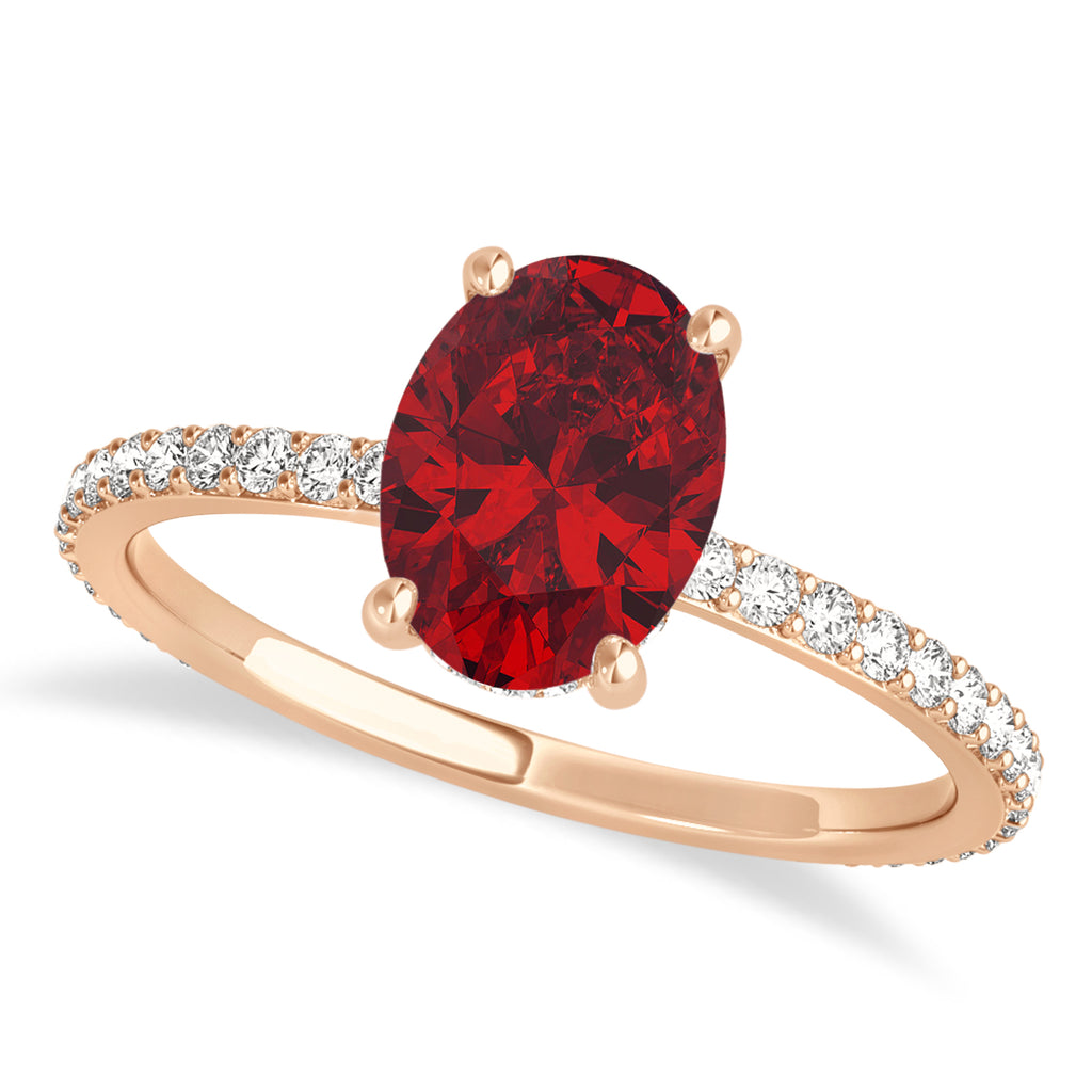 Oval Ruby & Diamond Hidden Halo Engagement Ring 14k Rose Gold (0.76ct)
