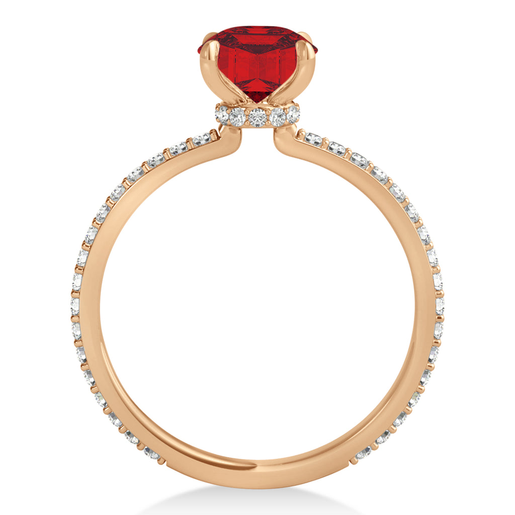 Oval Ruby & Diamond Hidden Halo Engagement Ring 14k Rose Gold (0.76ct)