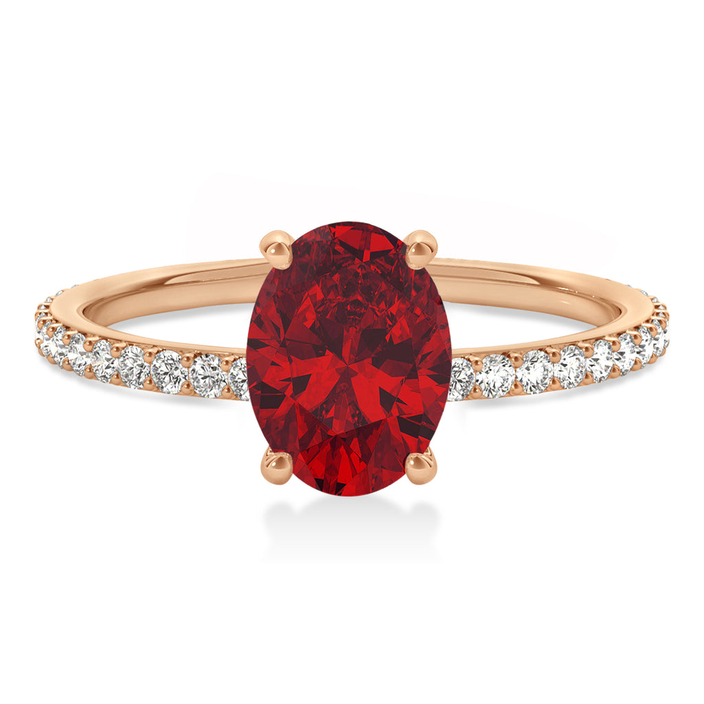 Oval Ruby & Diamond Hidden Halo Engagement Ring 14k Rose Gold (0.76ct)