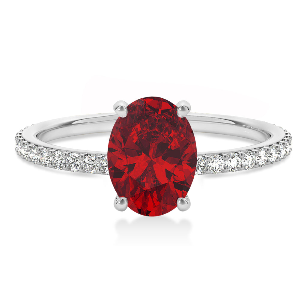 Oval Ruby & Diamond Hidden Halo Engagement Ring 14k White Gold (0.76ct)