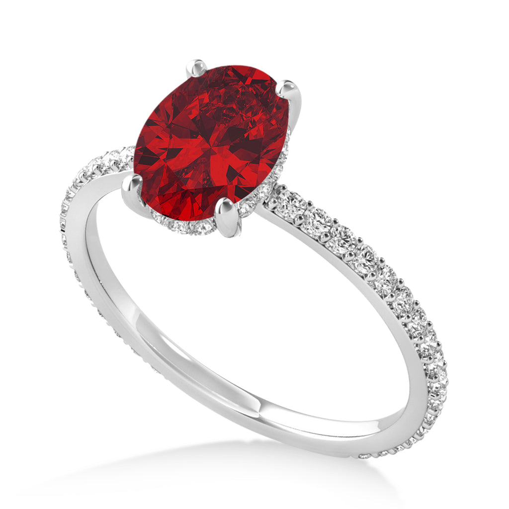 Oval Ruby & Diamond Hidden Halo Engagement Ring 14k White Gold (0.76ct)