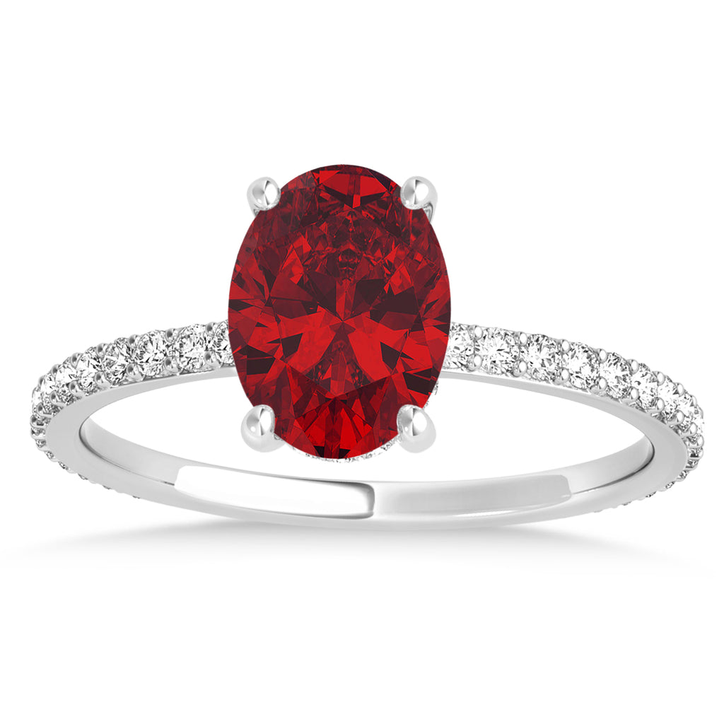 Oval Ruby & Diamond Hidden Halo Engagement Ring 14k White Gold (0.76ct)