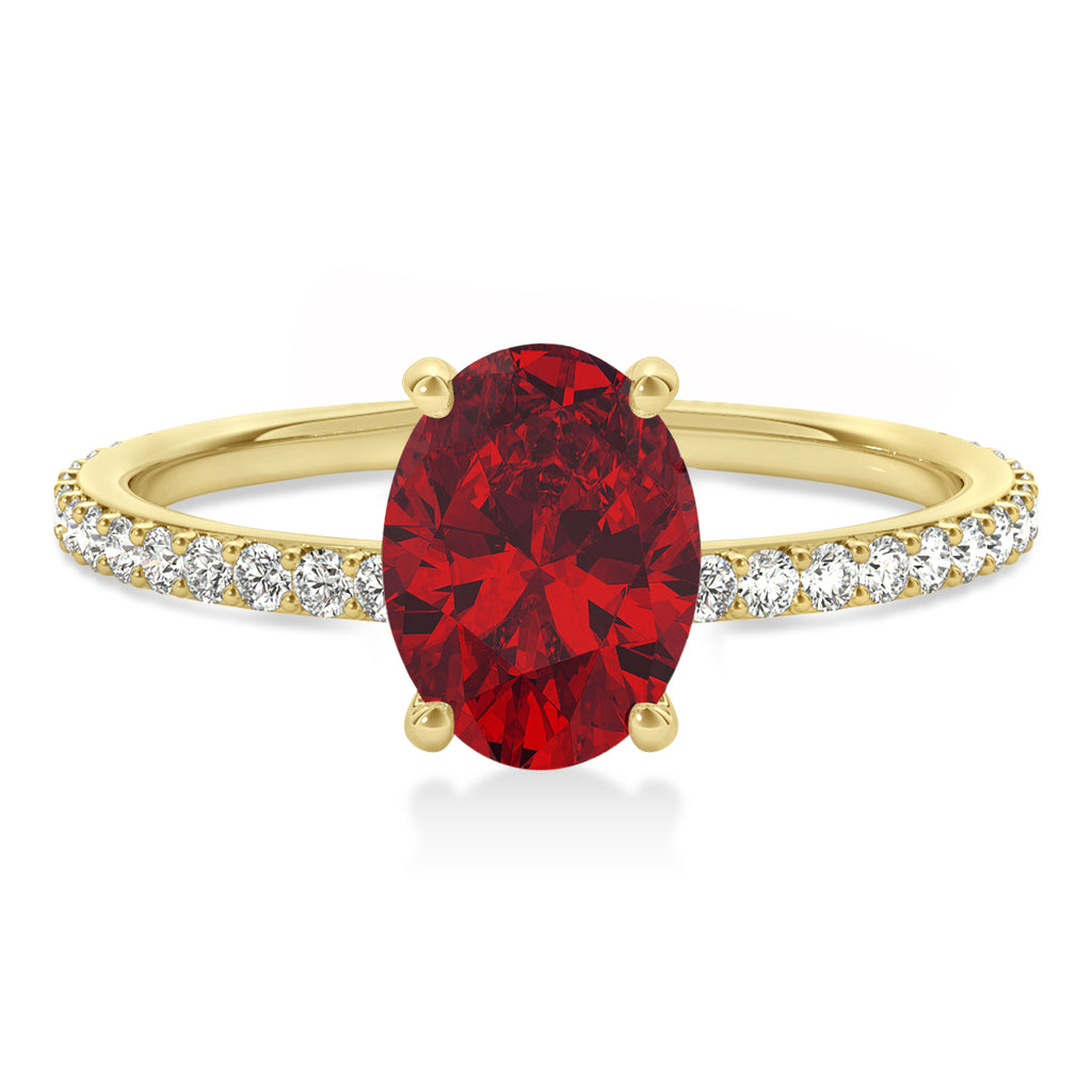 Oval Ruby & Diamond Hidden Halo Engagement Ring 14k Yellow Gold (0.76ct)