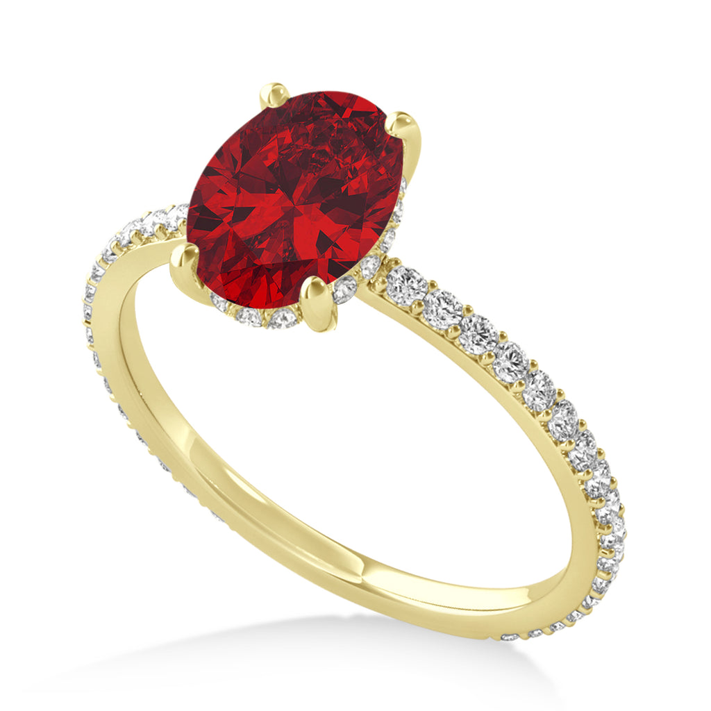 Oval Ruby & Diamond Hidden Halo Engagement Ring 14k Yellow Gold (0.76ct)
