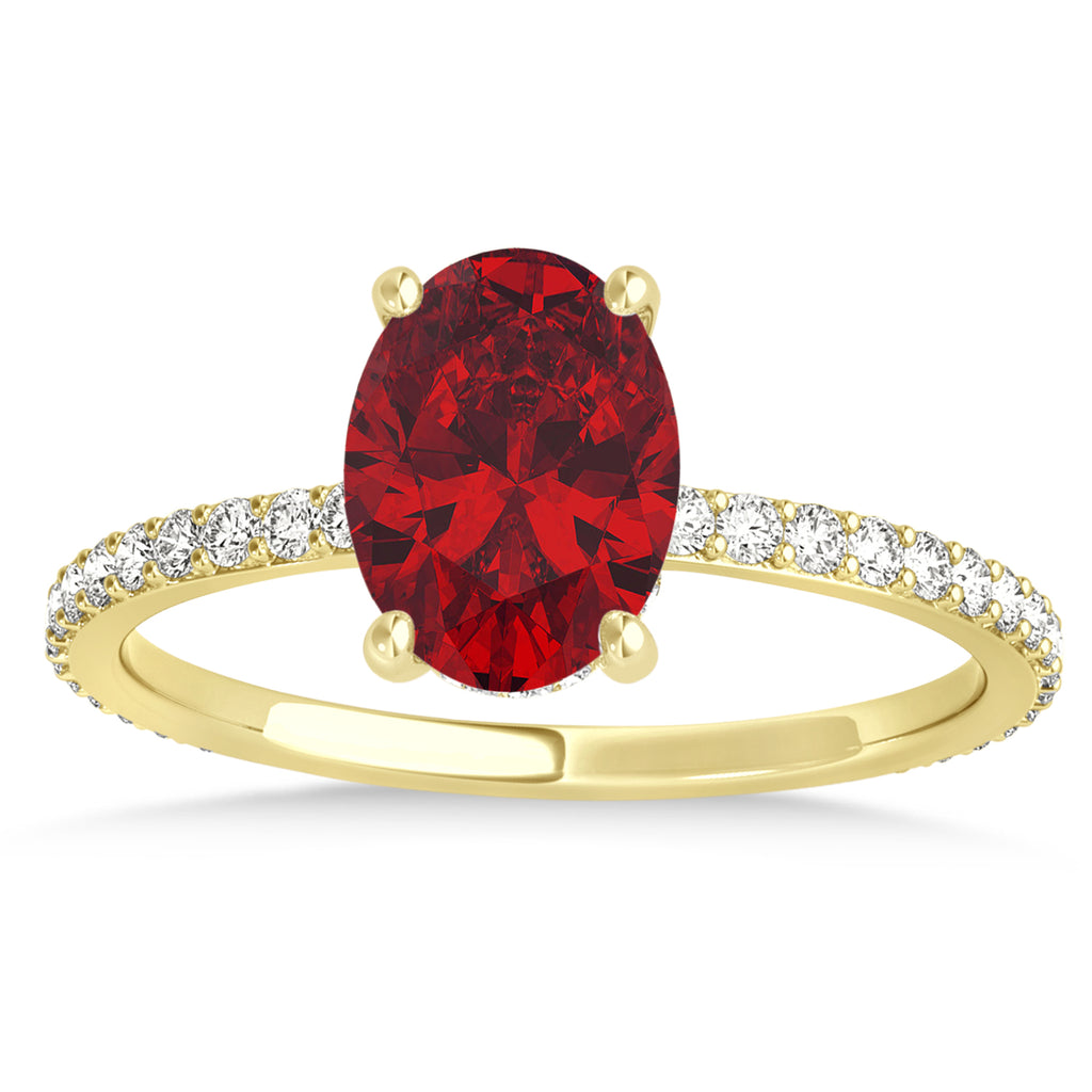 Oval Ruby & Diamond Hidden Halo Engagement Ring 18k Yellow Gold (0.76ct)