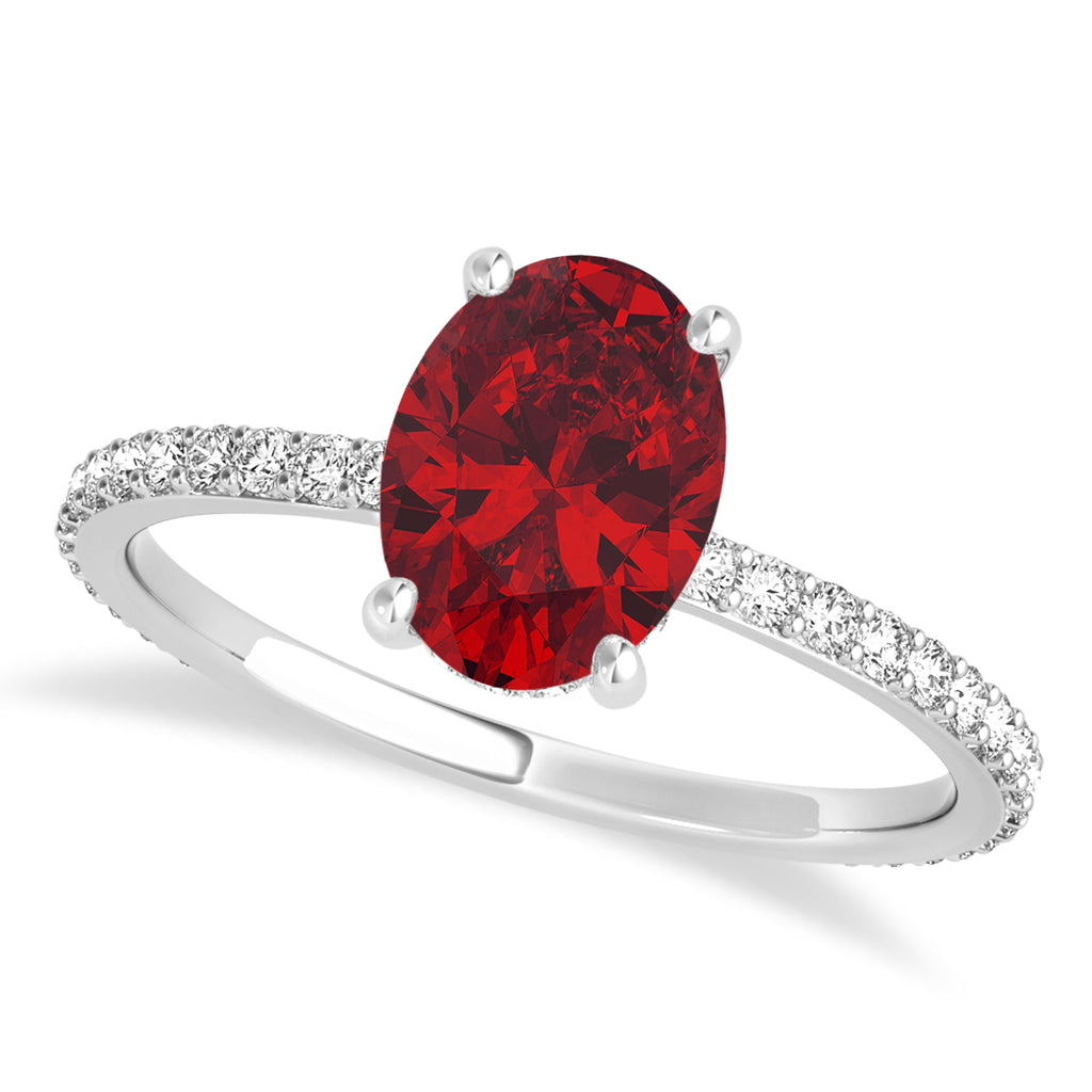 Oval Ruby & Diamond Hidden Halo Engagement Ring Palladium (0.76ct)