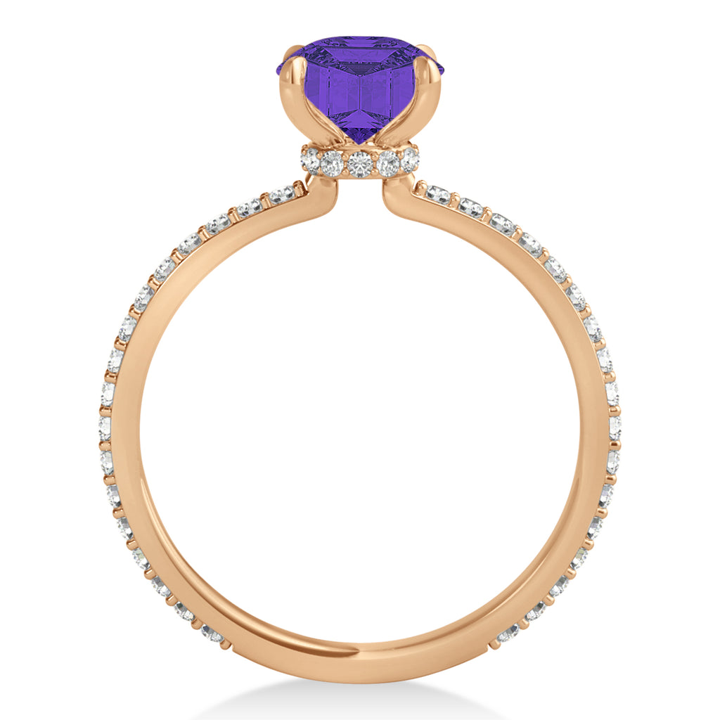 Oval Tanzanite & Diamond Hidden Halo Engagement Ring 14k Rose Gold (0.76ct)