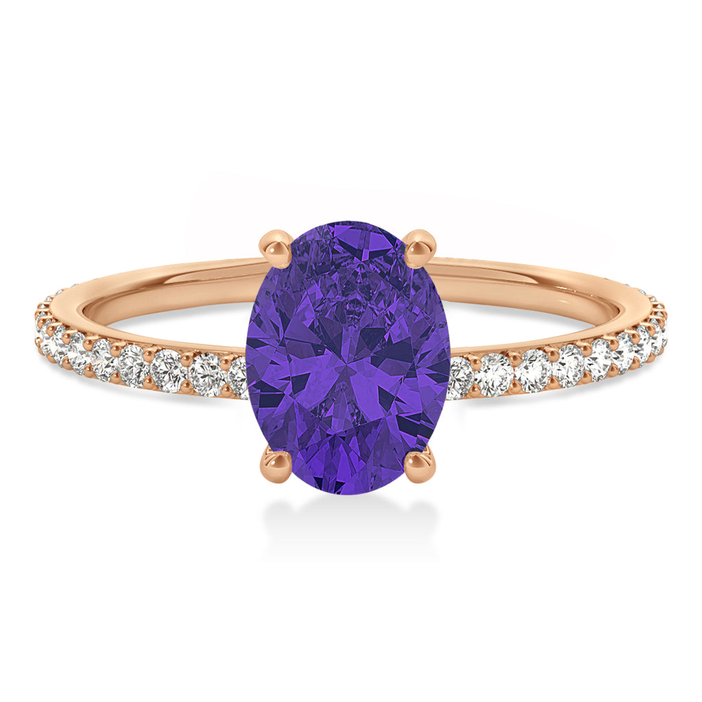Oval Tanzanite & Diamond Hidden Halo Engagement Ring 14k Rose Gold (0.76ct)