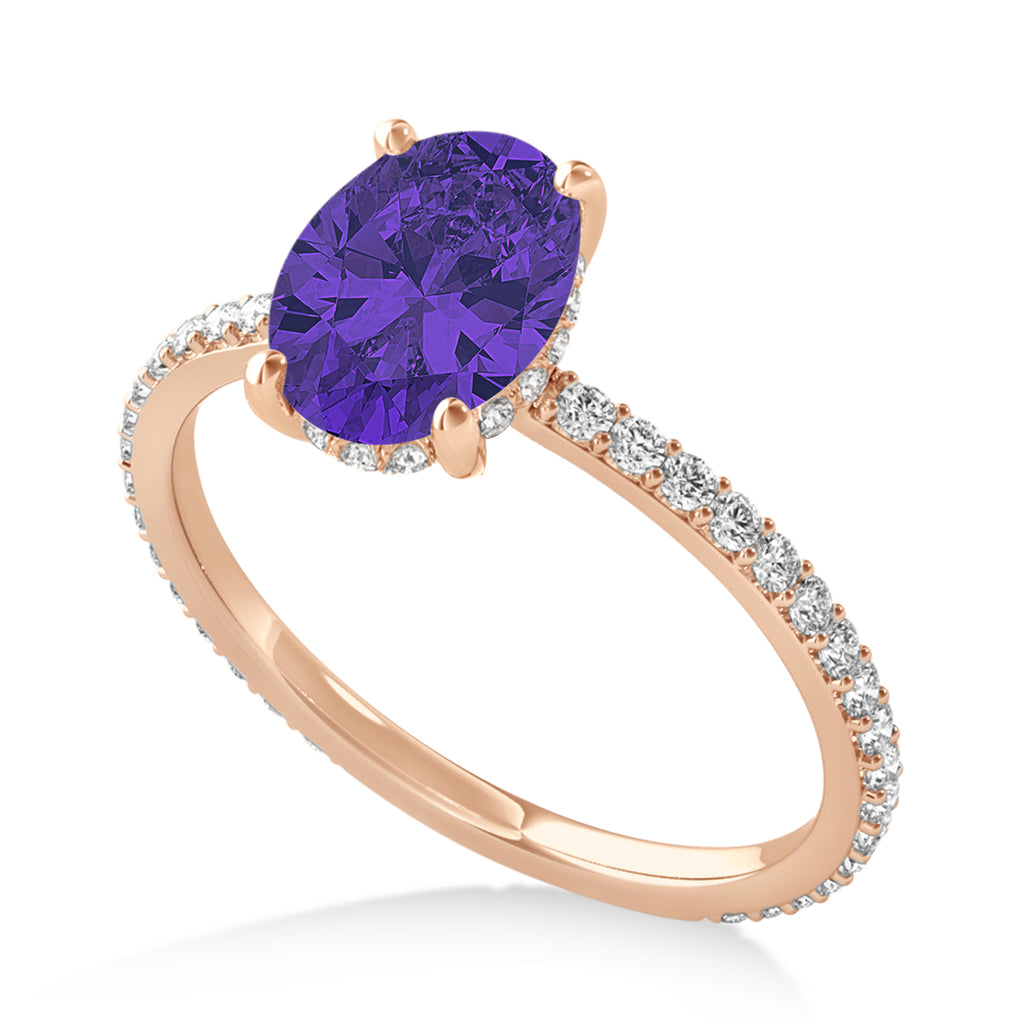 Oval Tanzanite & Diamond Hidden Halo Engagement Ring 14k Rose Gold (0.76ct)