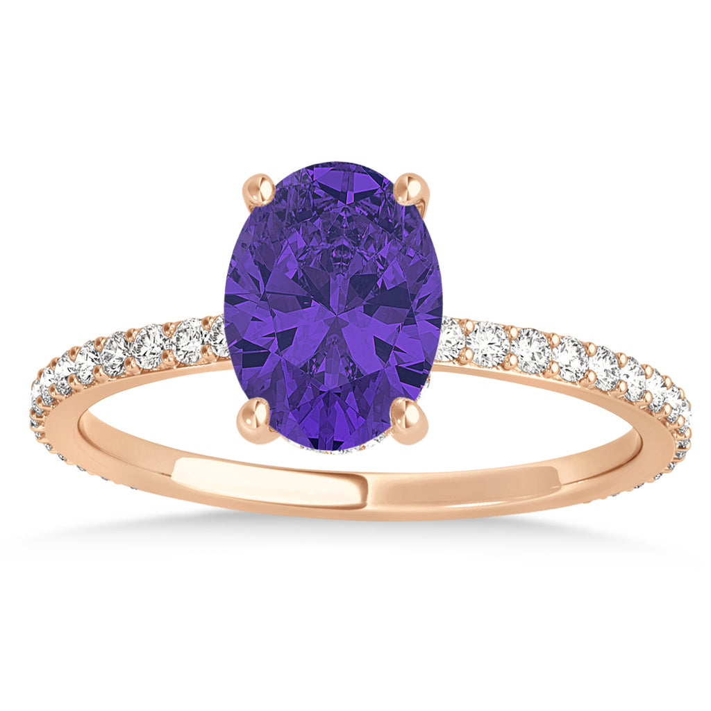 Oval Tanzanite & Diamond Hidden Halo Engagement Ring 14k Rose Gold (0.76ct)