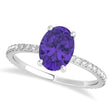 Oval Tanzanite & Diamond Hidden Halo Engagement Ring 14k White Gold (0.76ct)