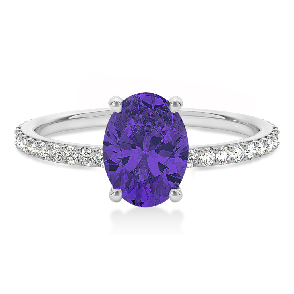 Oval Tanzanite & Diamond Hidden Halo Engagement Ring 14k White Gold (0.76ct)