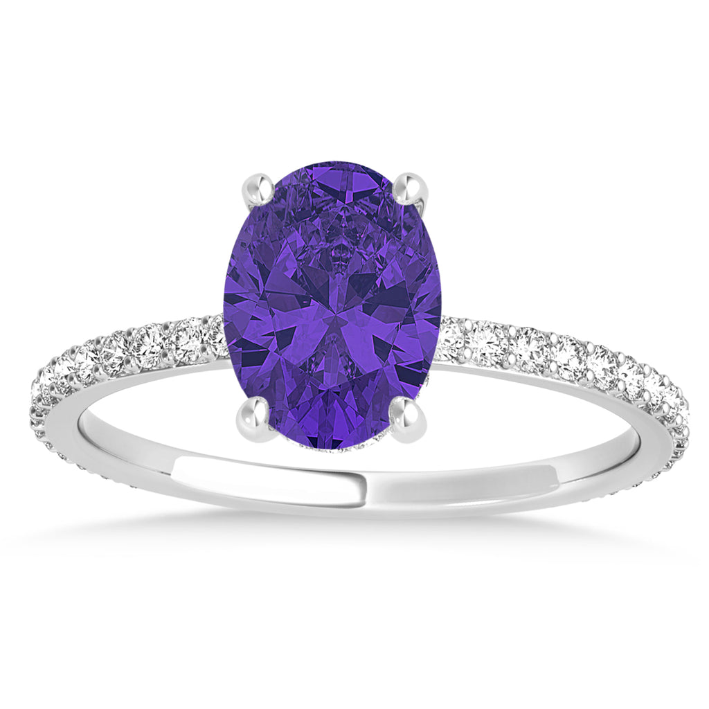 Oval Tanzanite & Diamond Hidden Halo Engagement Ring 14k White Gold (0.76ct)