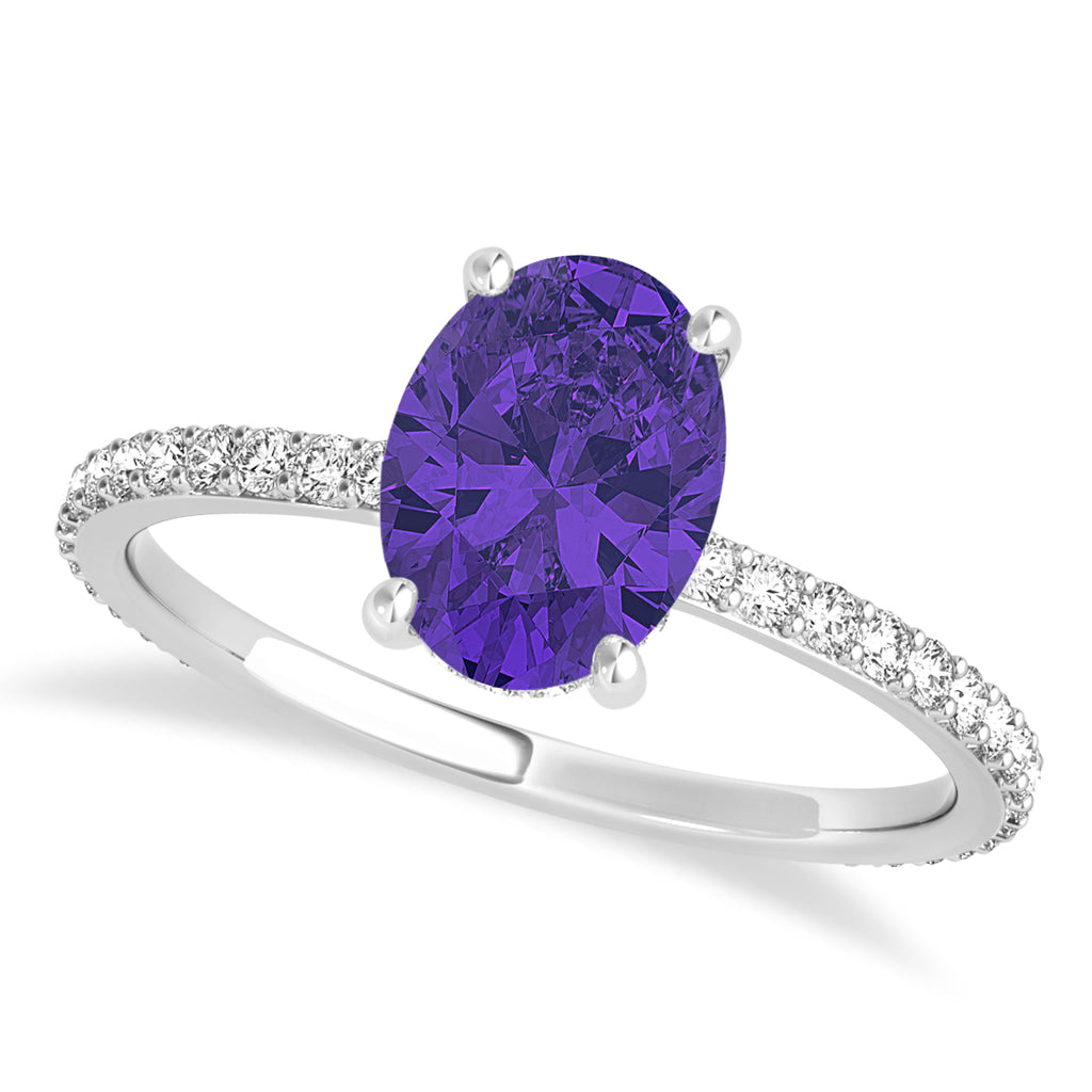 Oval Tanzanite & Diamond Hidden Halo Engagement Ring Palladium (0.76ct)