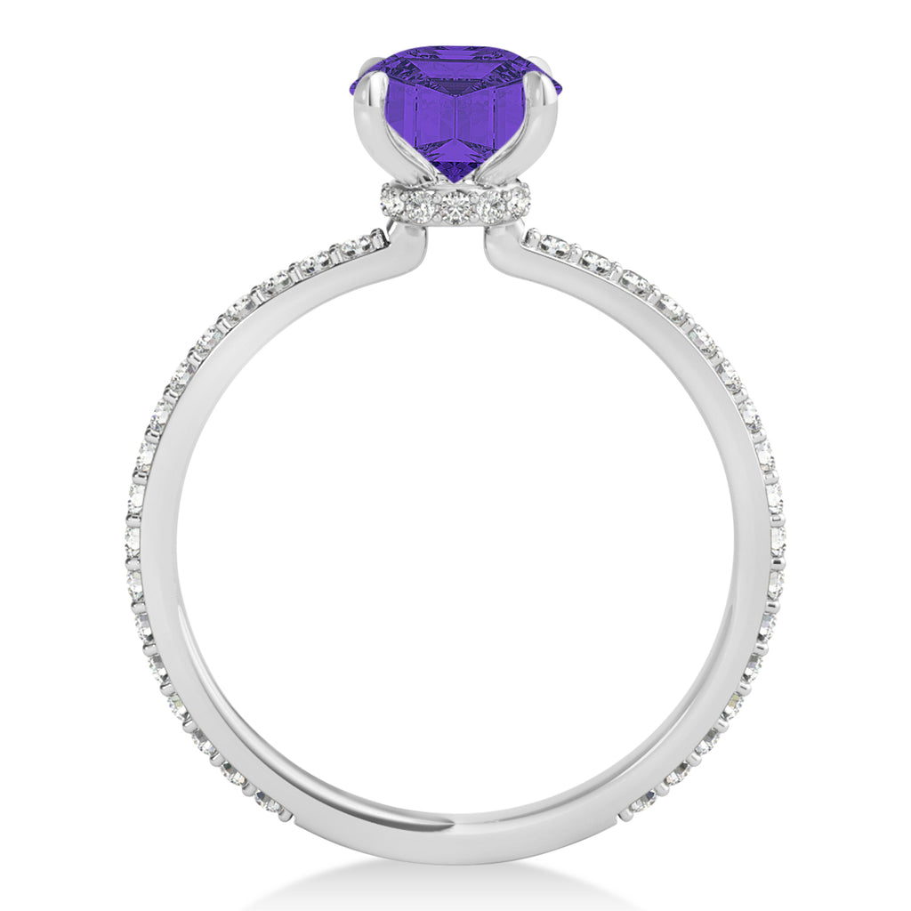 Oval Tanzanite & Diamond Hidden Halo Engagement Ring Palladium (0.76ct)