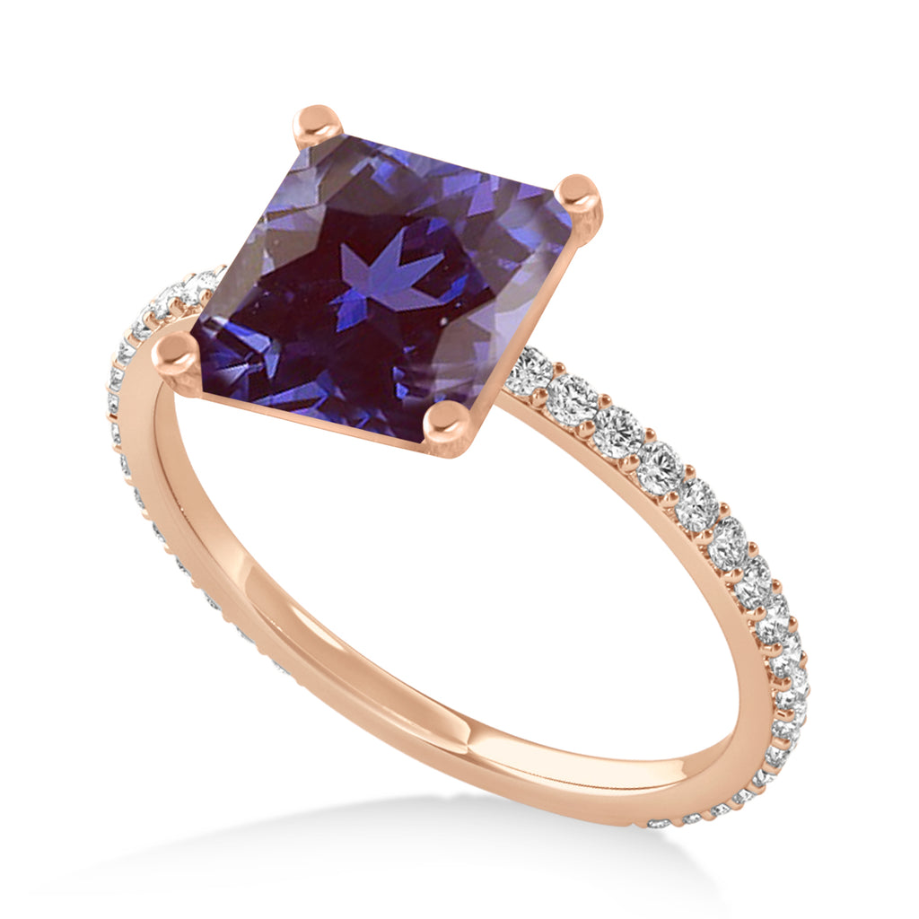 Princess Alexandrite & Diamond Hidden Halo Engagement Ring 14k Rose Gold (0.89ct)