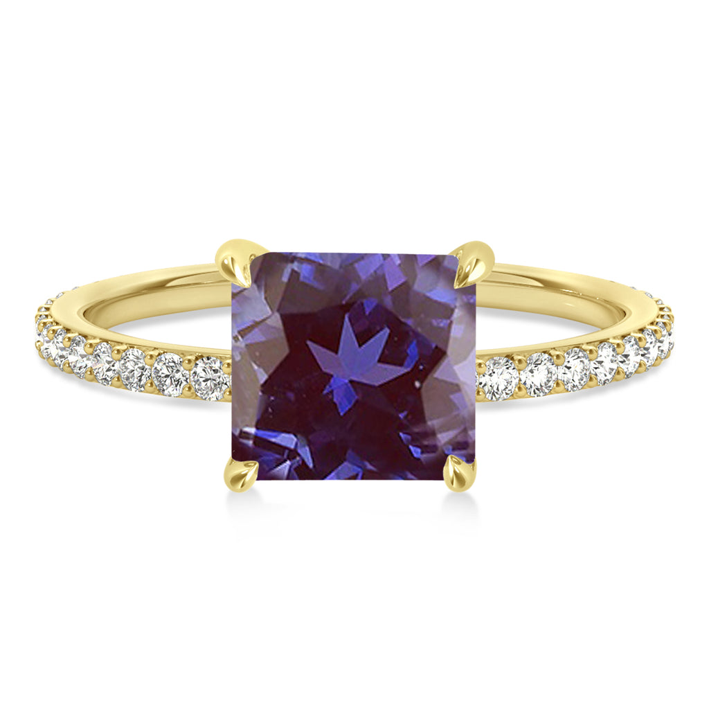 Princess Alexandrite & Diamond Hidden Halo Engagement Ring 14k Yellow Gold (0.89ct)